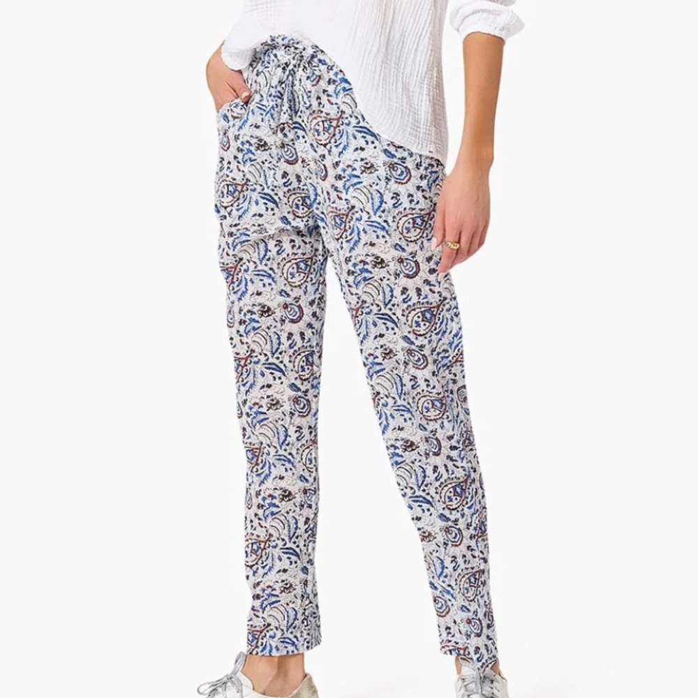 NWT $189 Sz XS Xirena Tayler Blue White Mosaic Drawstring Casual Comfy Pants